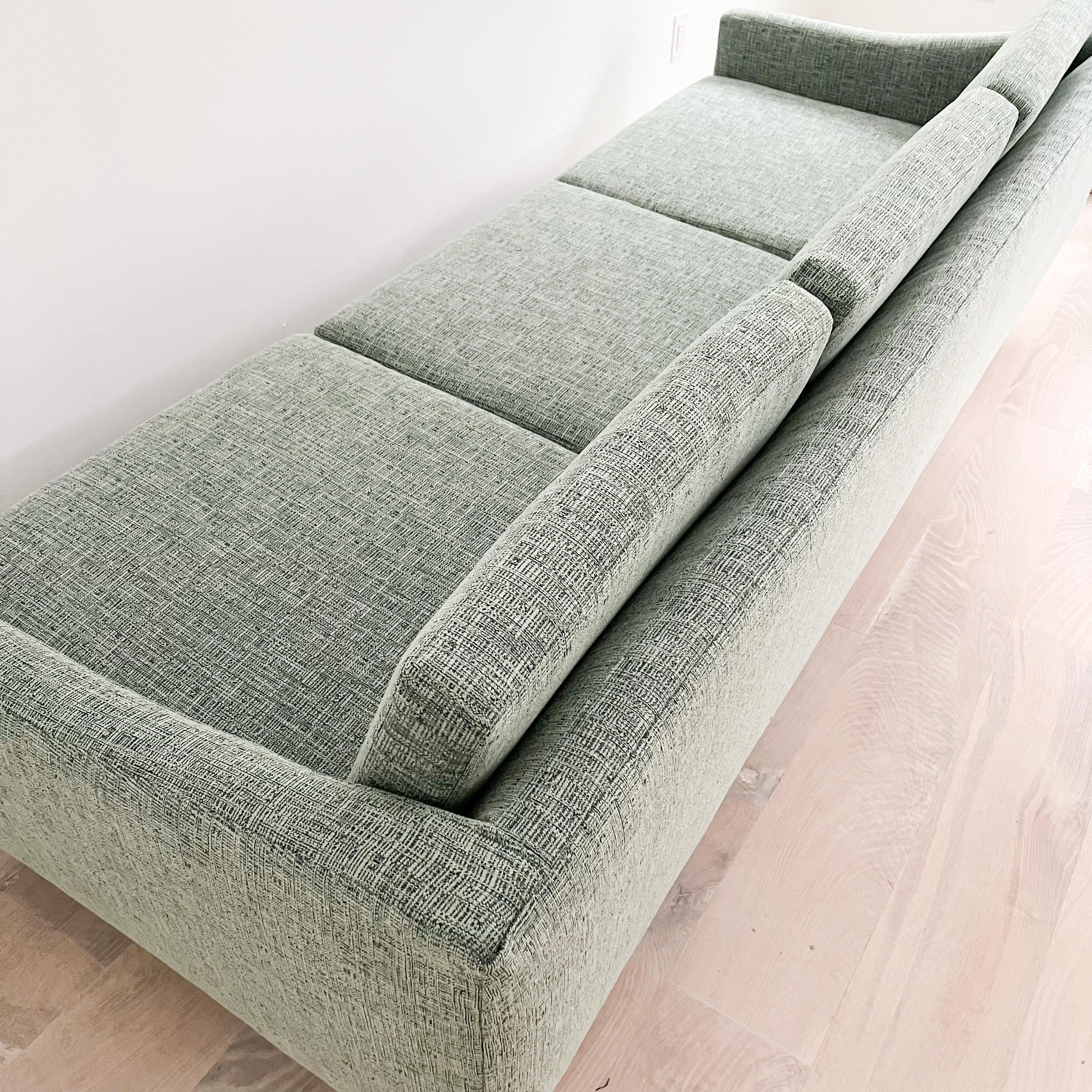 Mid-Century Modern Long Low Sofa w/ Walnut Legs by Rowe, New Upholstery 7