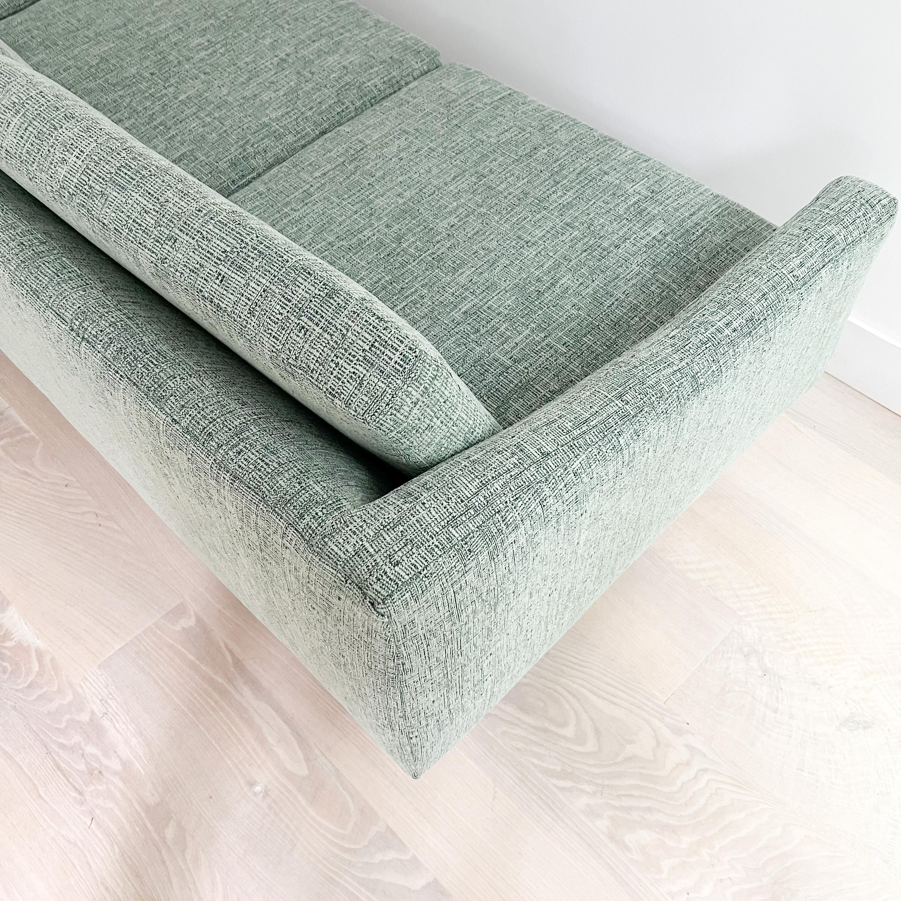 Mid-Century Modern Long Low Sofa w/ Walnut Legs by Rowe, New Upholstery 8