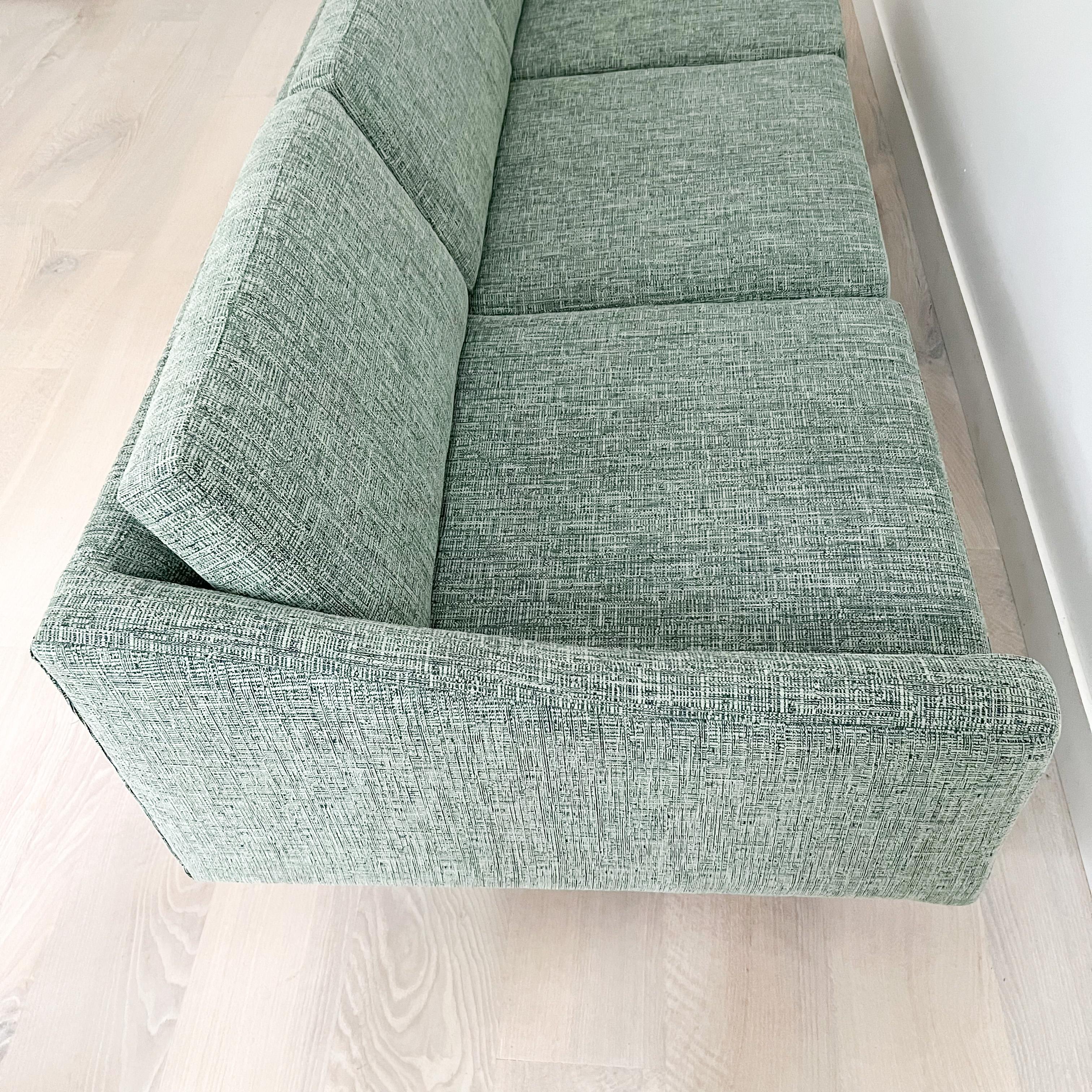 Mid-Century Modern Long Low Sofa w/ Walnut Legs by Rowe, New Upholstery 9