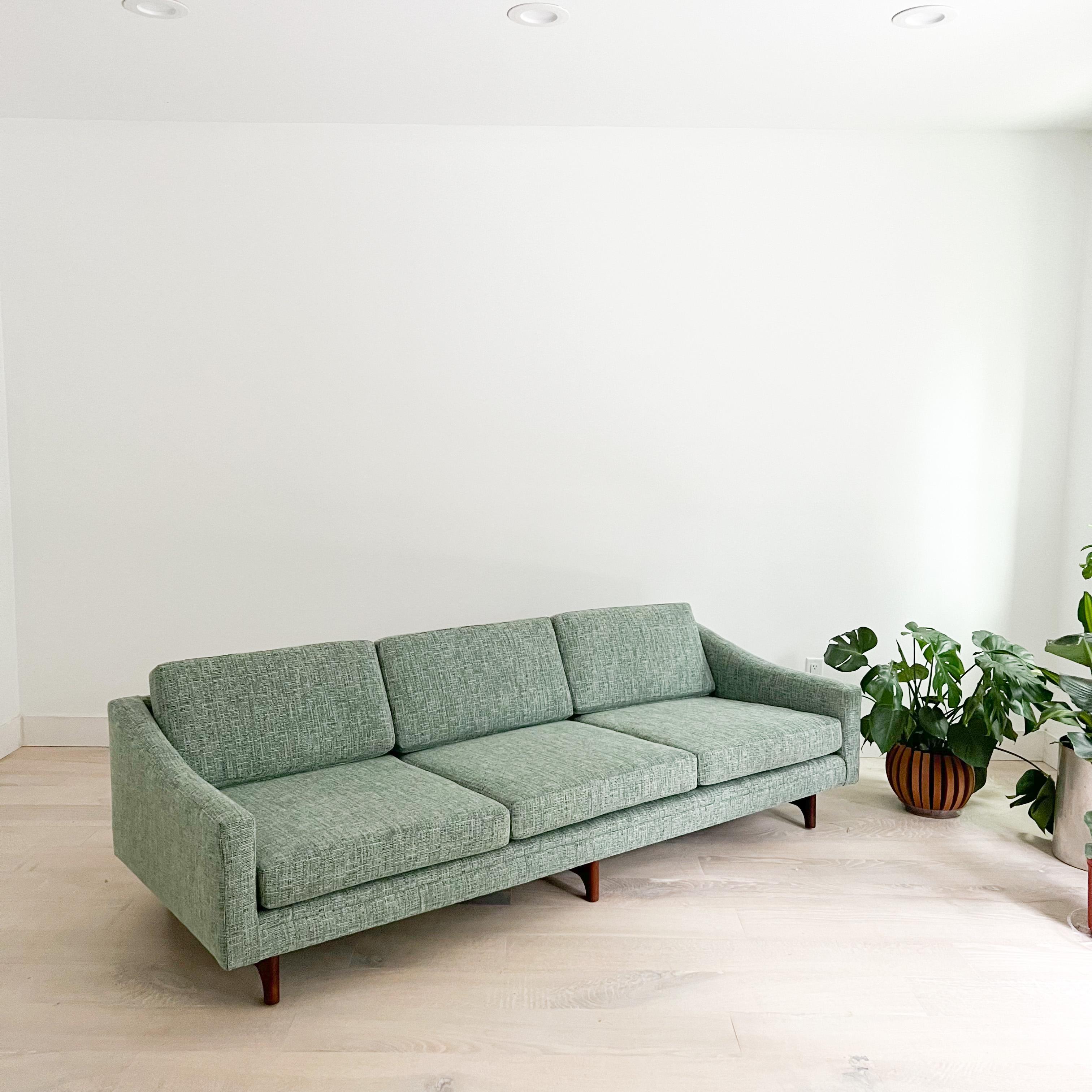 Mid-Century Modern Long Low Sofa w/ Walnut Legs by Rowe, New Upholstery 12