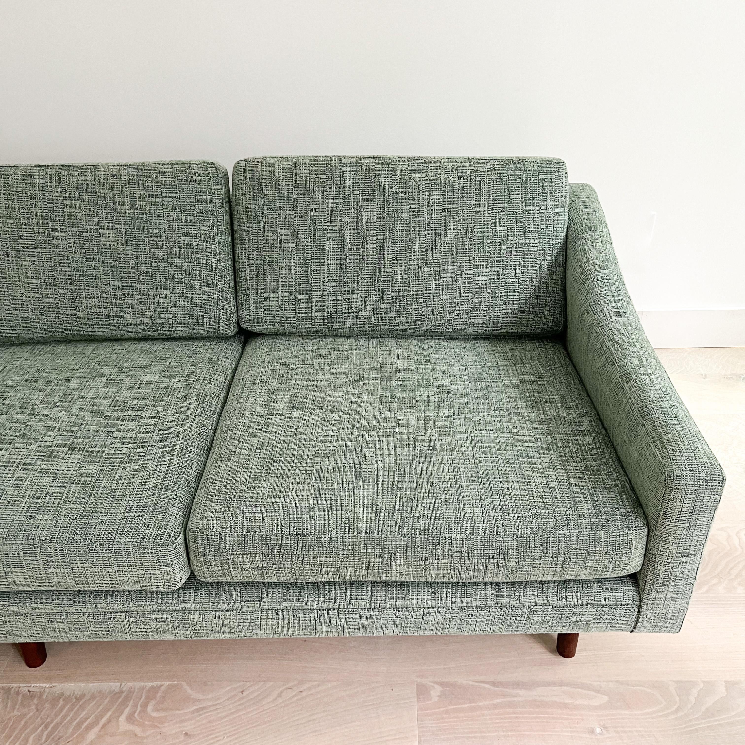 Mid-Century Modern Long Low Sofa w/ Walnut Legs by Rowe, New Upholstery 1