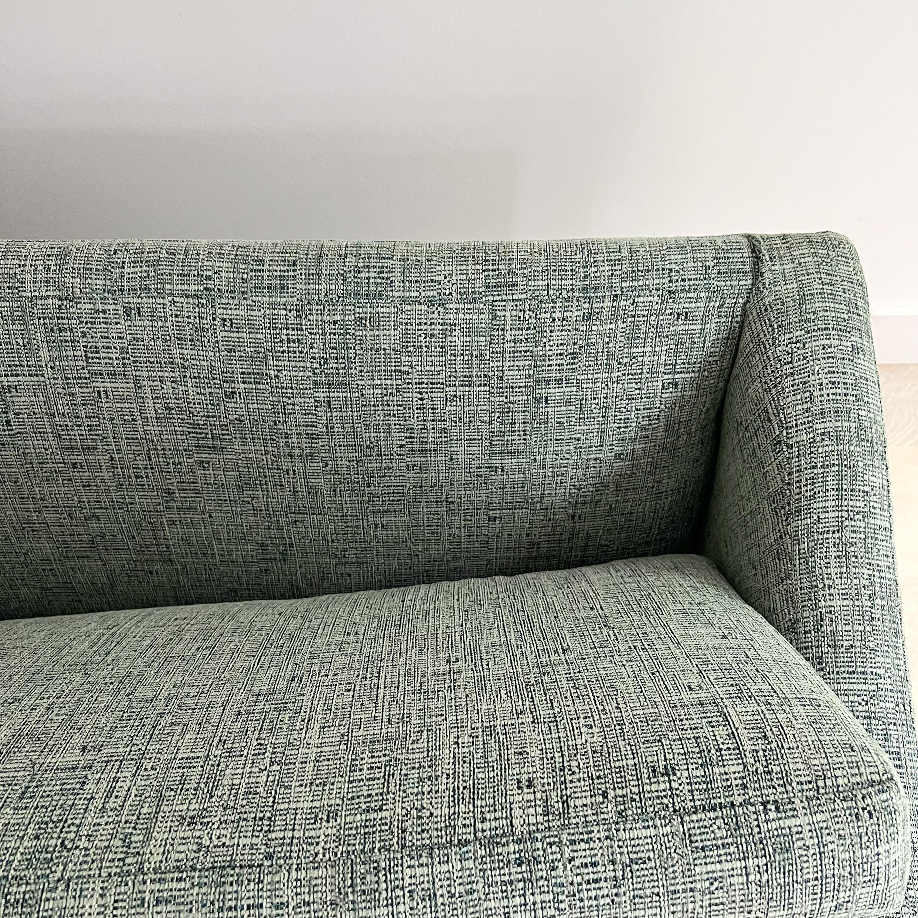Mid-Century Modern Long Low Sofa w/ Walnut Legs by Rowe, New Upholstery 3