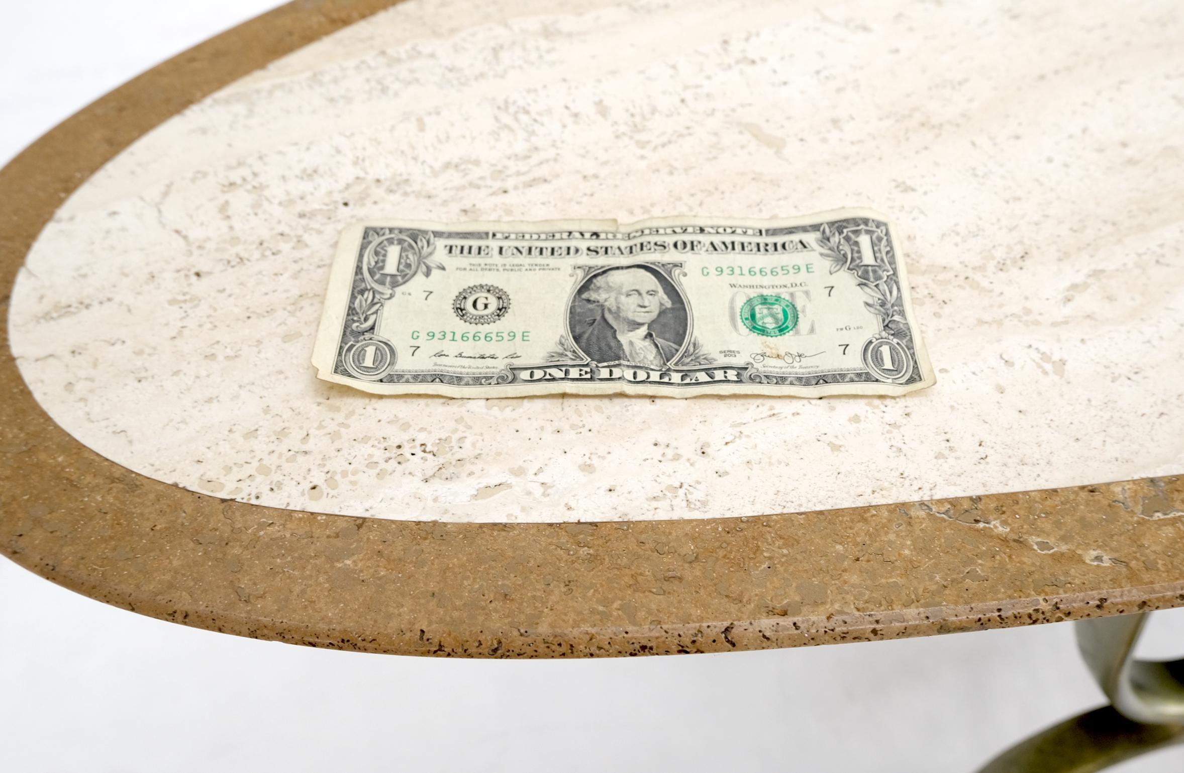 Longue table basse ovale moderne du milieu du siècle dernier en travertin incrusté avec base en laiton MINT ! en vente 2