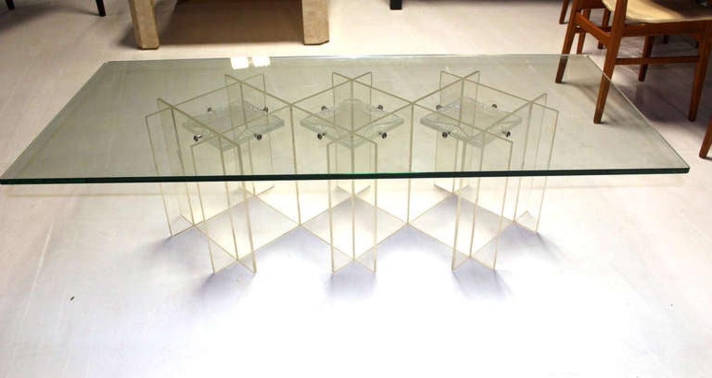 American Mid-Century Modern Long Rectangular Lucite Base Glass Top Coffee Table MINT! For Sale