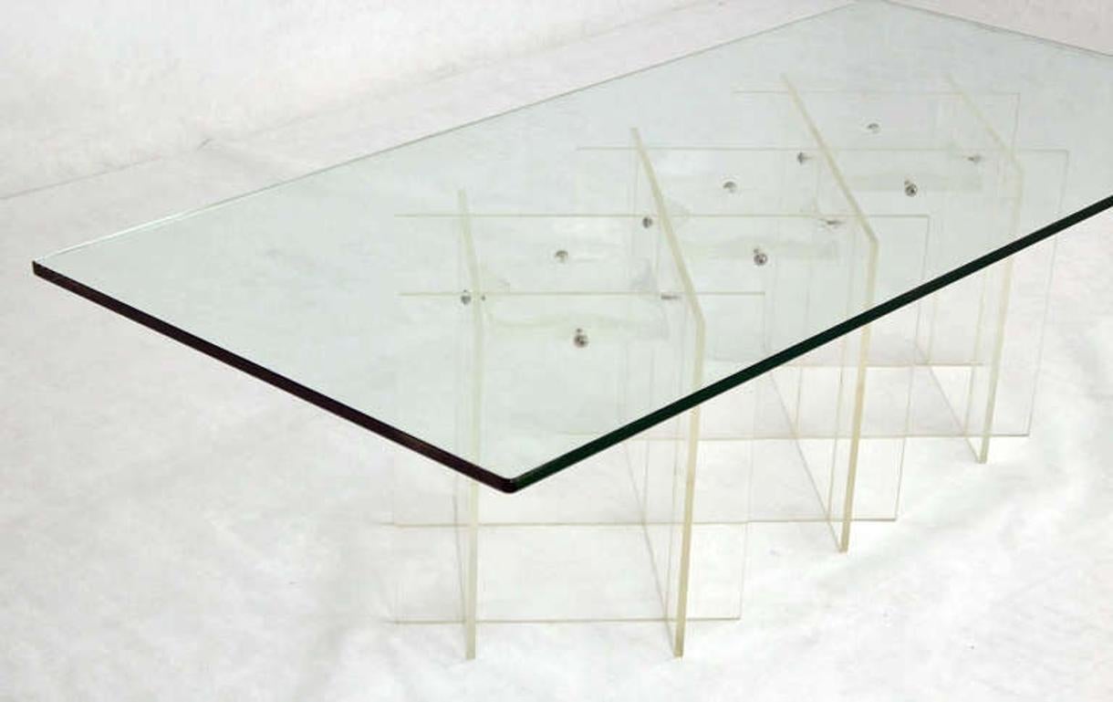 Mid-Century Modern Long Rectangular Lucite Base Glass Top Coffee Table MINT! In Good Condition For Sale In Rockaway, NJ