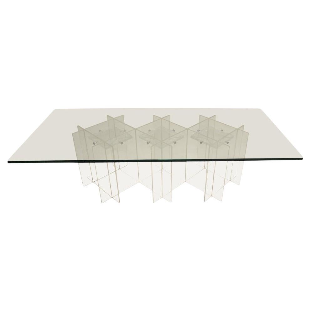 Mid-Century Modern Long Rectangular Lucite Base Glass Top Coffee Table MINT! For Sale