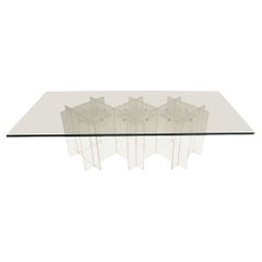 The Moderns Modern Long Rectangular Lucite Base Glass Top Coffee Table MINT !