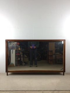 Mid Century Modern Long Rectangular Mountable Mirror with Walnut Frame
