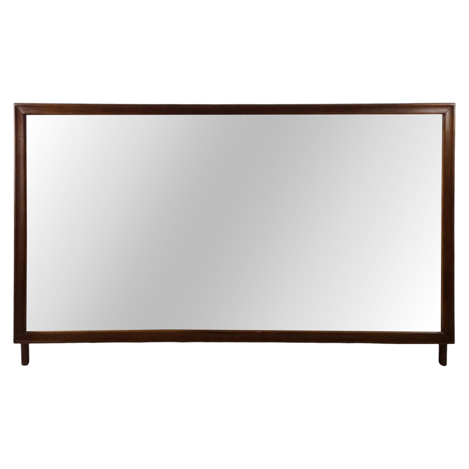 Mid Century Modern Long Rectangular Mountable Mirror with Walnut Frame For Sale