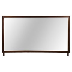 Mid Century Modern Long Rectangular Mountable Mirror with Walnut Frame