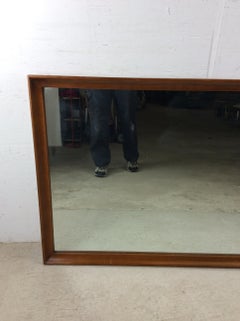 Mid Century Modern Long Rectangular Wall Mirror with Walnut Frame