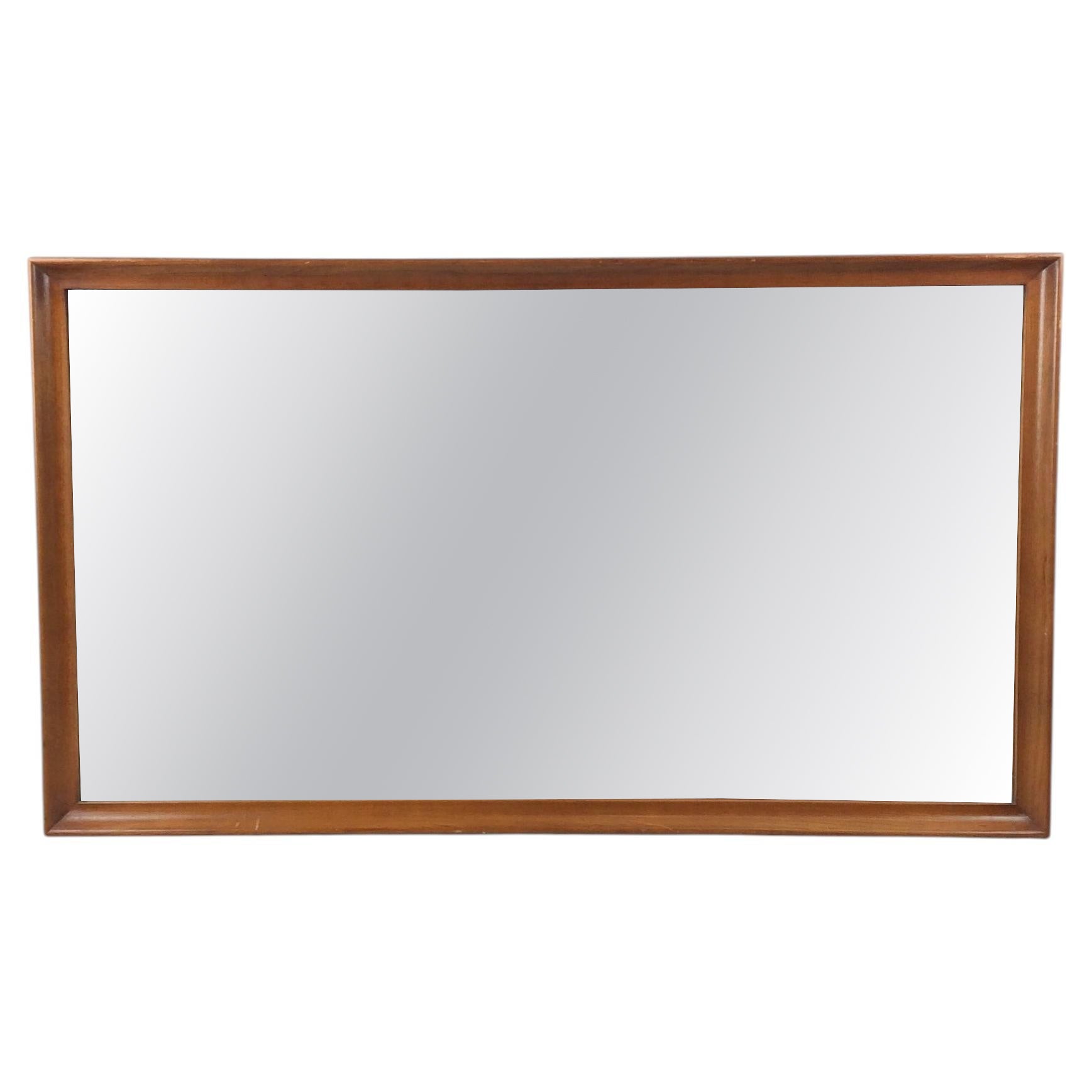 Mid Century Modern Long Rectangular Wall Mirror with Walnut Frame For Sale