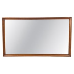 Mid Century Modern Long Rectangular Wall Mirror with Walnut Frame