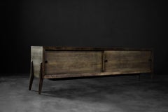 Mid-Century Modern Long Scandinavian Ash Sideboard with Matte Metal Handles