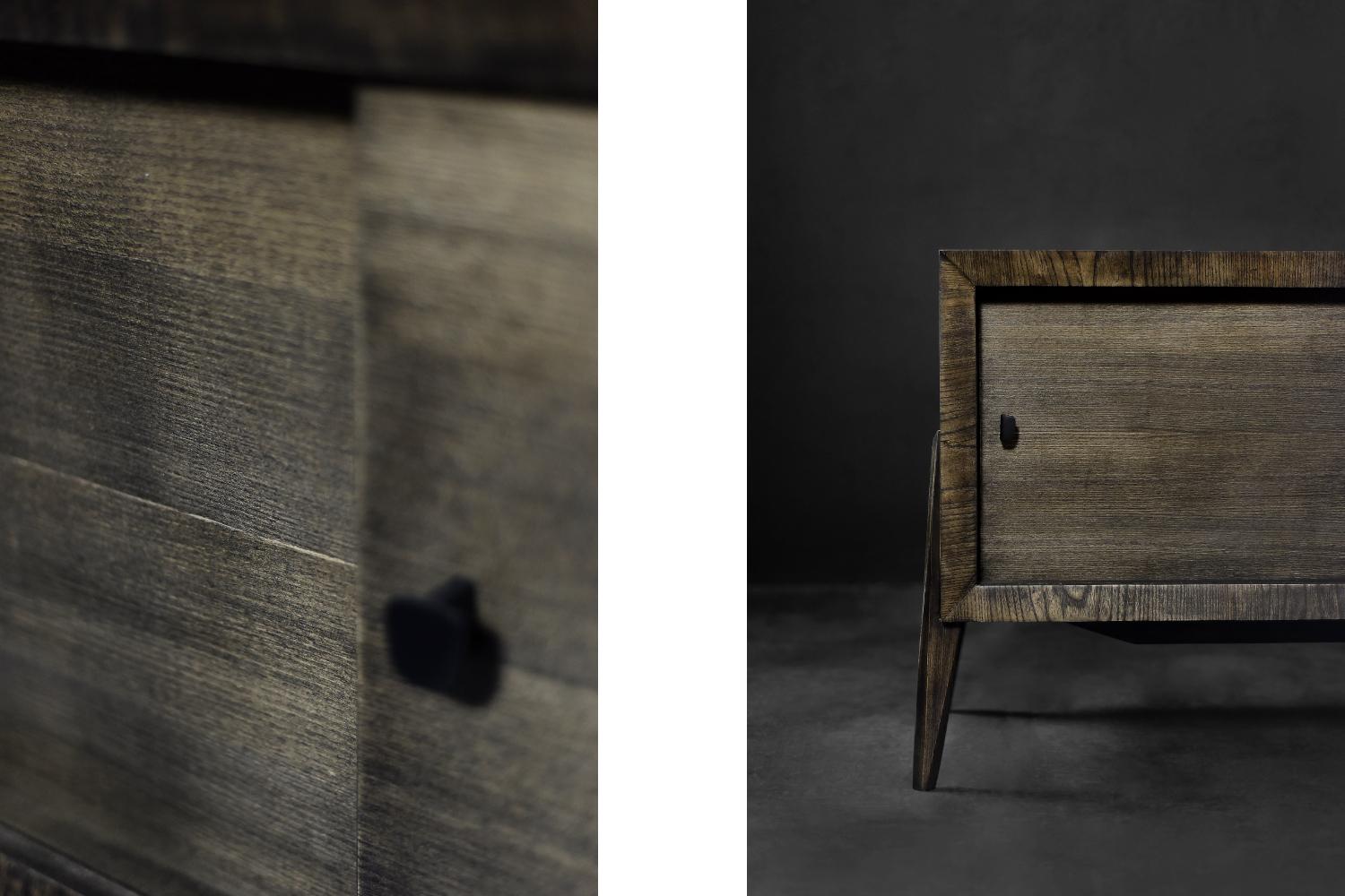 Mid-Century Modern Long Scandinavian Ash Sideboard with Matte Metal Handles For Sale 2