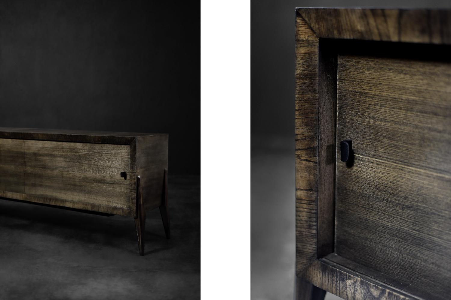 Mid-Century Modern Long Scandinavian Ash Sideboard with Matte Metal Handles For Sale 4