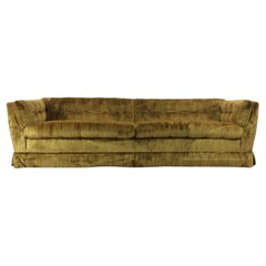Vintage Mid Century Modern Long Sofa with Green Tufted Upholstery