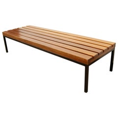 Mid-Century Modern Long Stendig Finland Teak Slat & Metal Bench Seat, 1960s