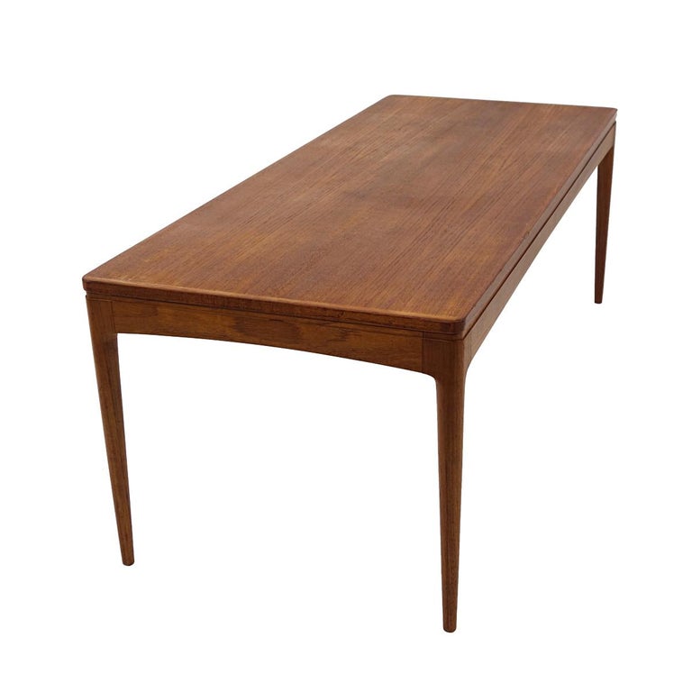 MidCentury Modern Long Teak Wood Scandinavian Coffee Table For Sale at