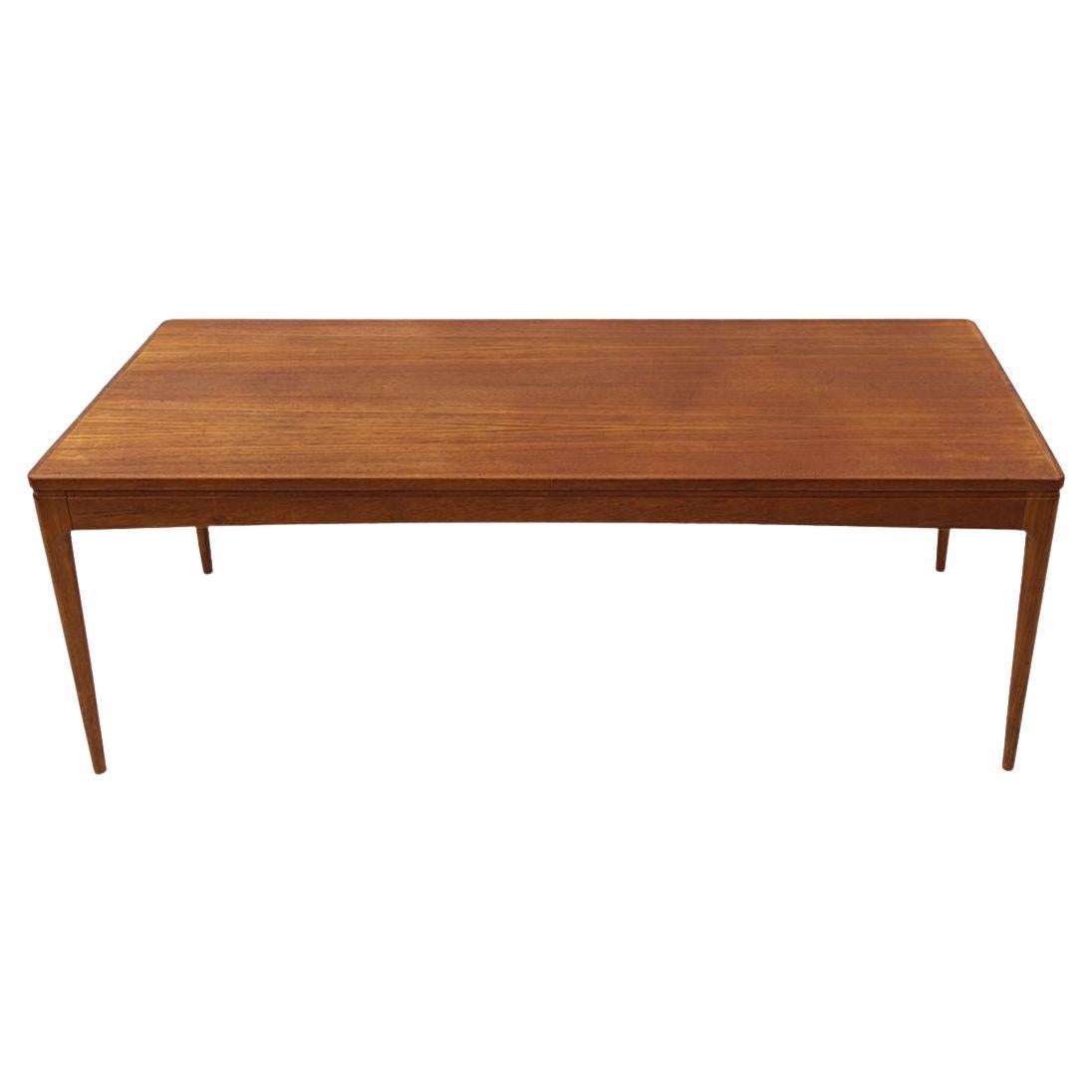 Table basse scandinave longue en bois de teck, moderne du milieu du siècle dernier