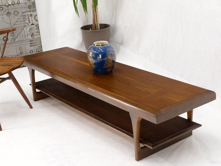 Lacquered Mid-Century Modern Long Walnut Bench Coffee Table by Lane For Sale