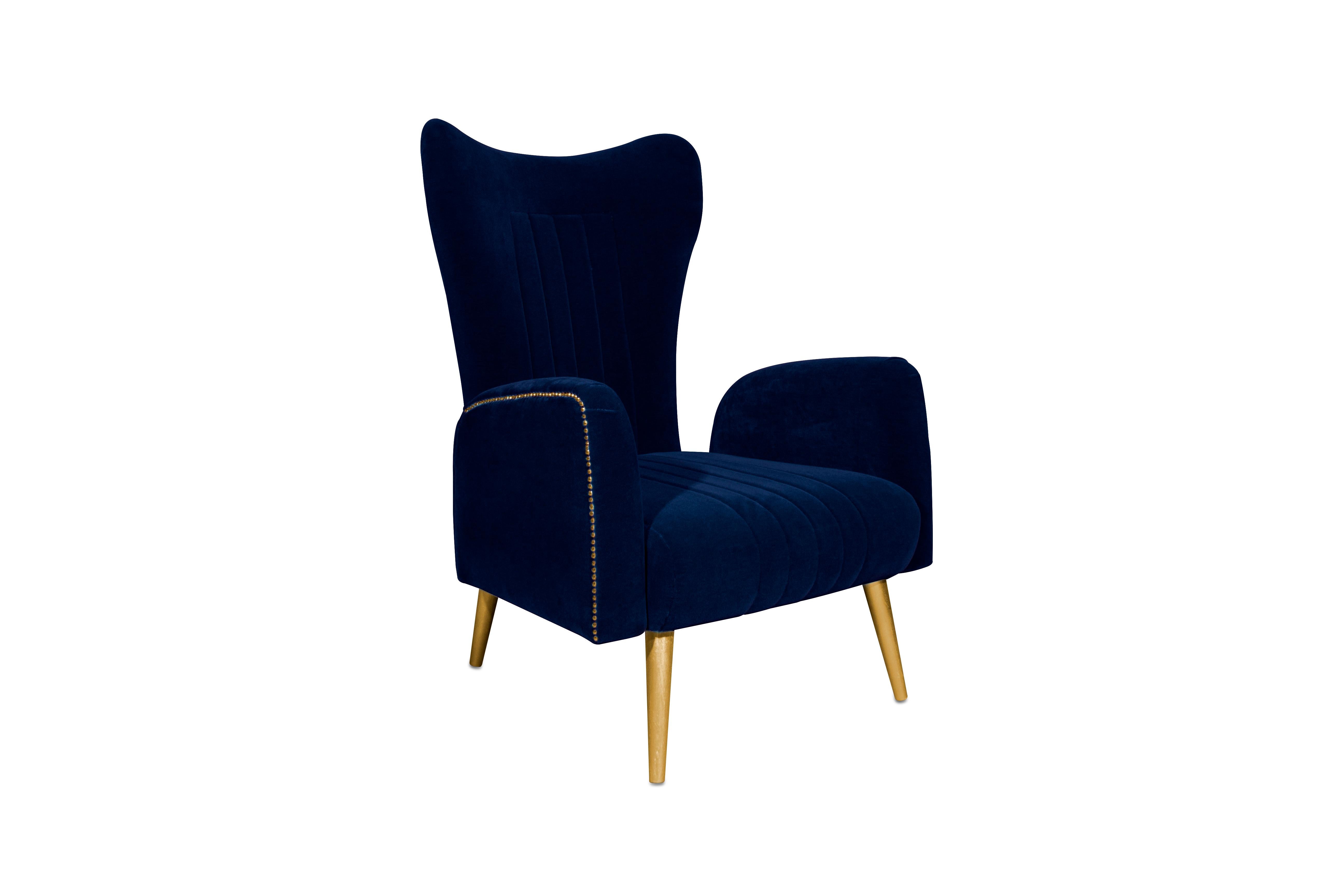 Cotton Mid-Century Modern Loren Armchair Velvet Made in Portugal by Ottiu For Sale