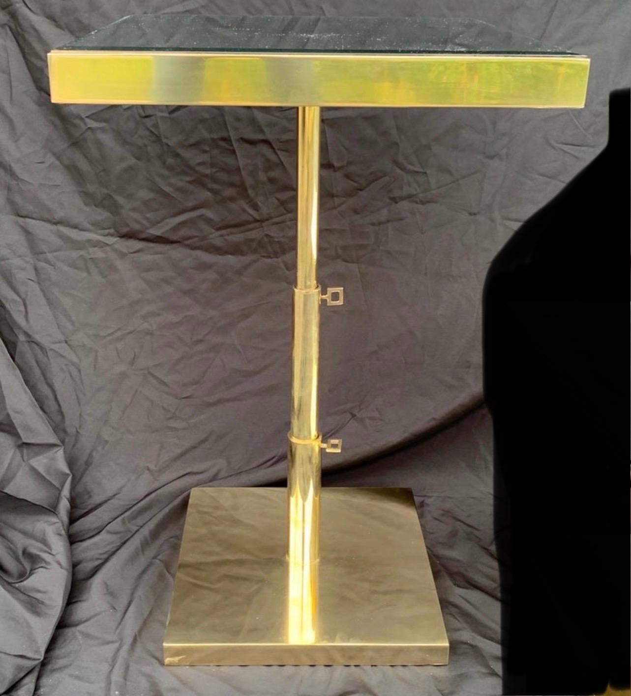 Mid-Century Modern Lorin Marsh Bronze Beveled Mirror Telescoping Square Table In Good Condition For Sale In Roslyn, NY