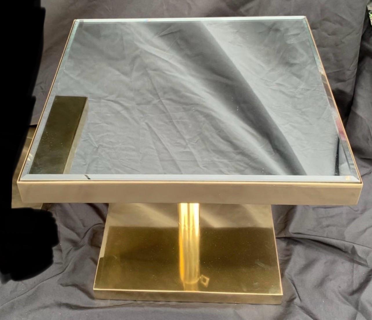 20th Century Mid-Century Modern Lorin Marsh Bronze Beveled Mirror Telescoping Square Table For Sale