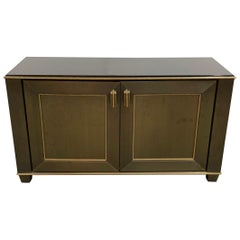 Mid-Century Modern Lorin Marsh Bronze Brass Ormolu Bead Black Glass Cabinet