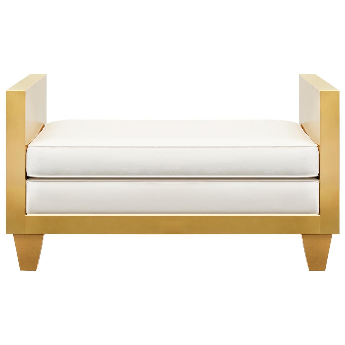 Mid Century Modern Lorin Marsh "U Bench" Satin Brass and Muslin Upholstery For Sale