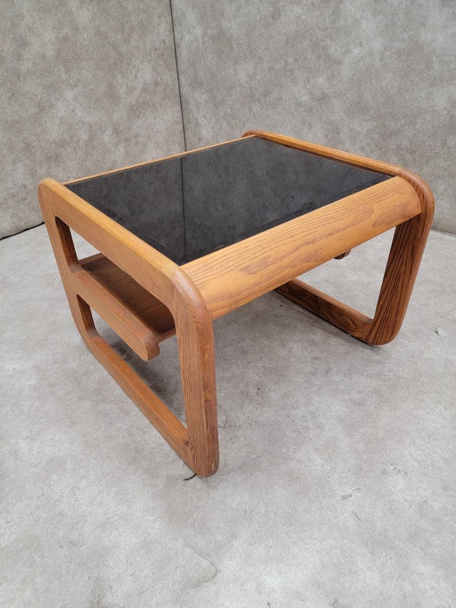 Mid Century Modern Lou Hodges Side Table With Tinted Glass In Good Condition In Chicago, IL
