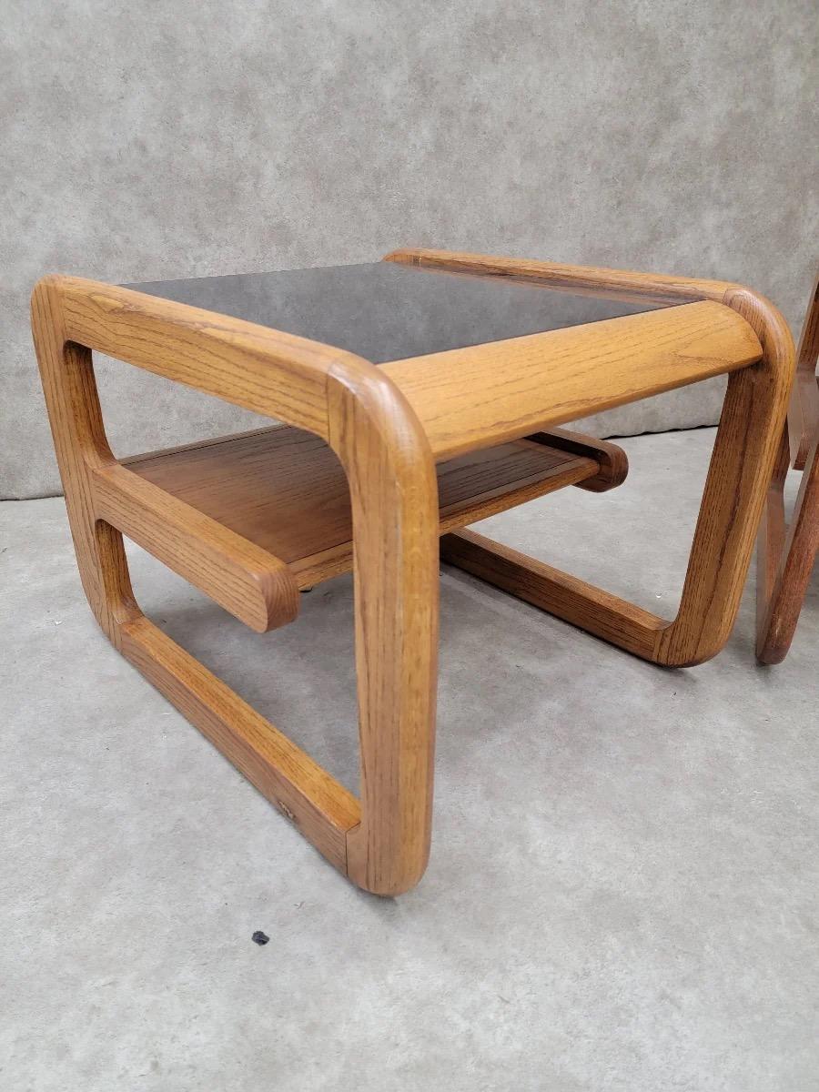 Oak Mid Century Modern Lou Hodges Side Table With Tinted Glass