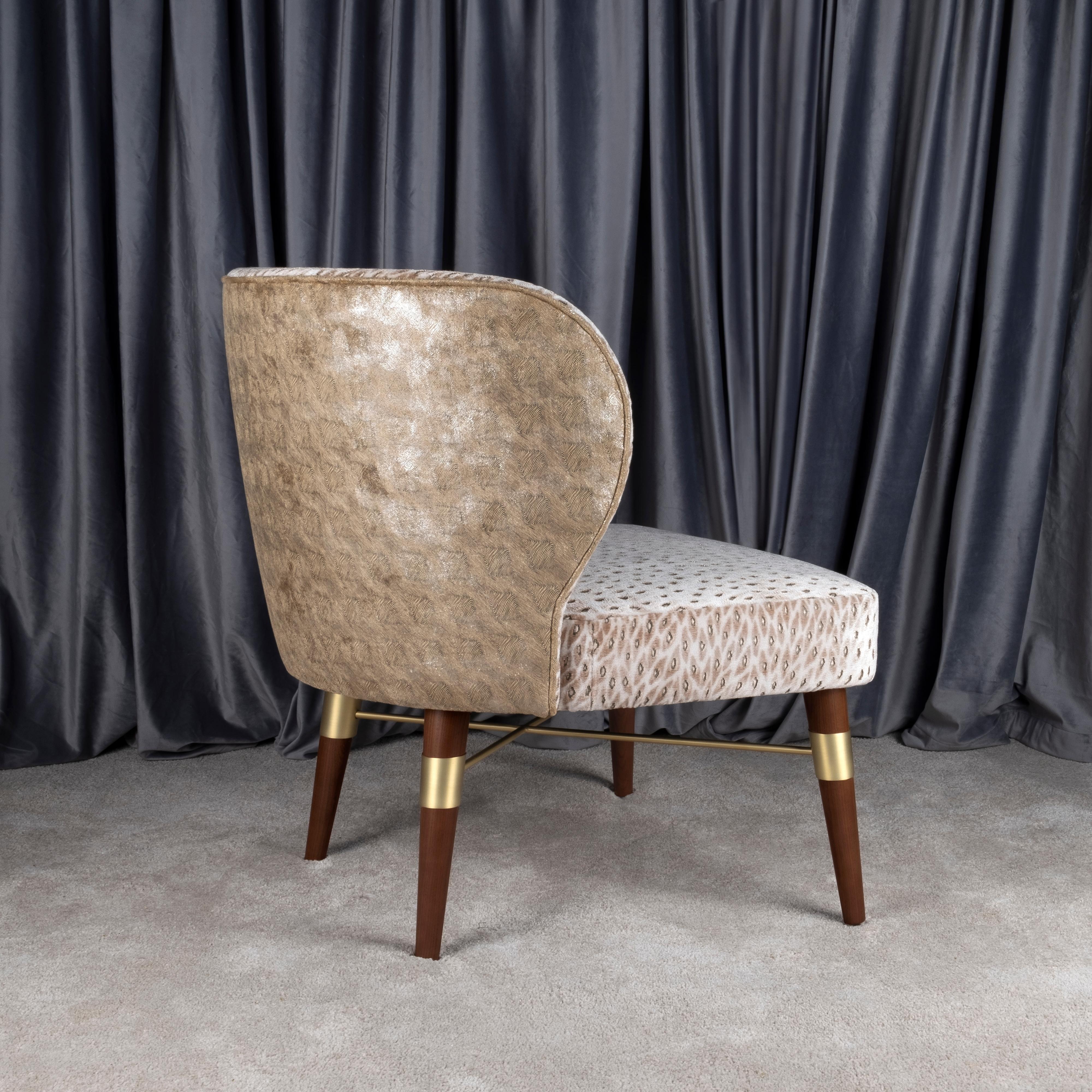 Contemporary Mid-Century Modern Louis Armchair Embroidered Velvet  Made in Portugal by Ottiu For Sale