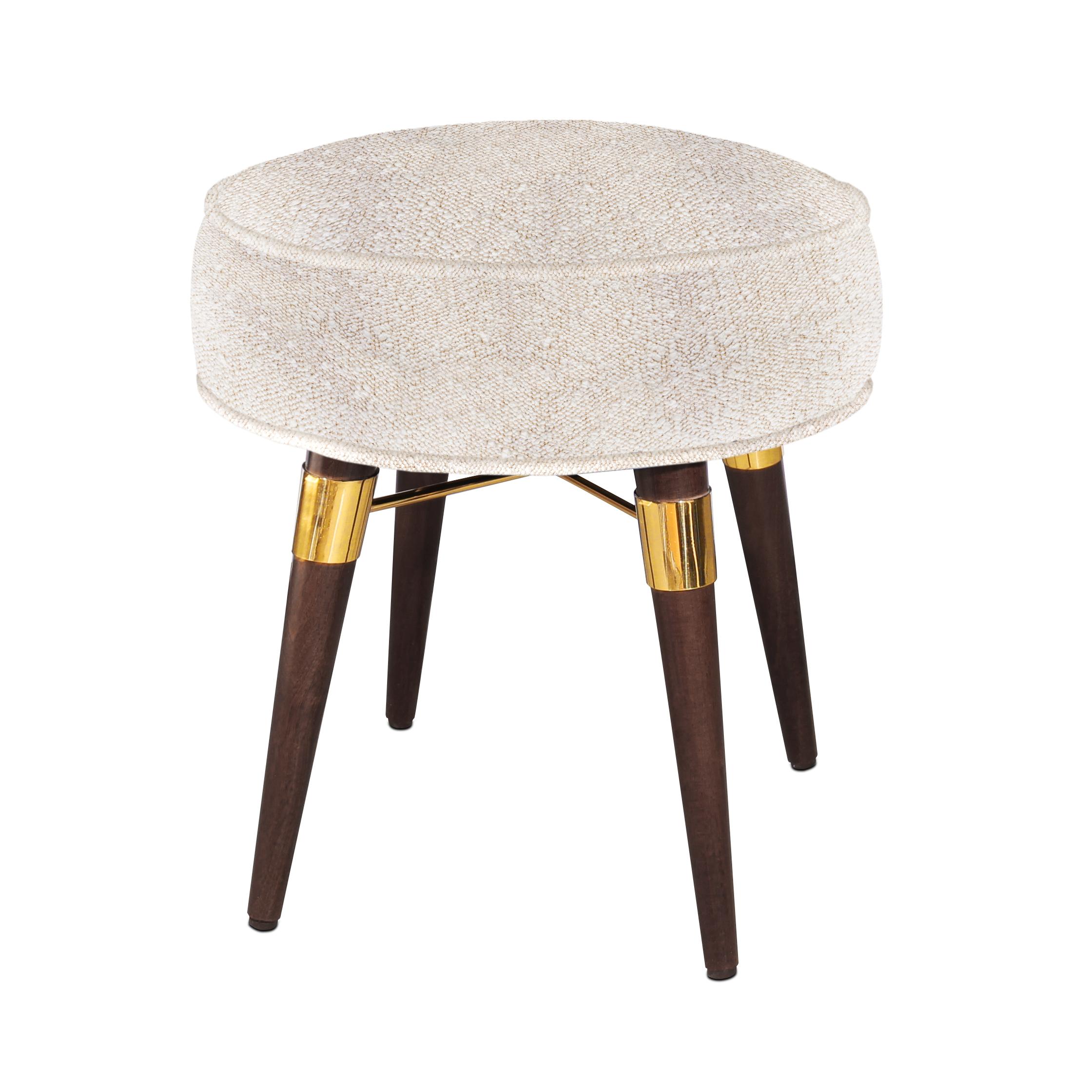 Mid-Century Modern Louis Stool Walnut Wood Legs Cotton Velvet In New Condition For Sale In RIO TINTO, PT