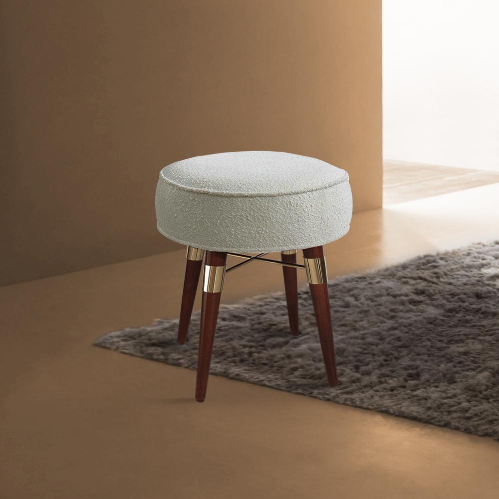 Cotton Mid-Century Modern Louis Stool Wood Legs Made in Portugal by Ottiu For Sale