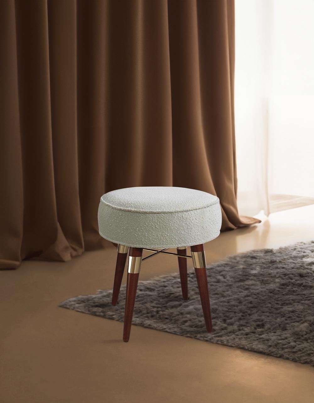 Mid-Century Modern Louis Stool Wood Legs Made in Portugal by Ottiu For Sale 1