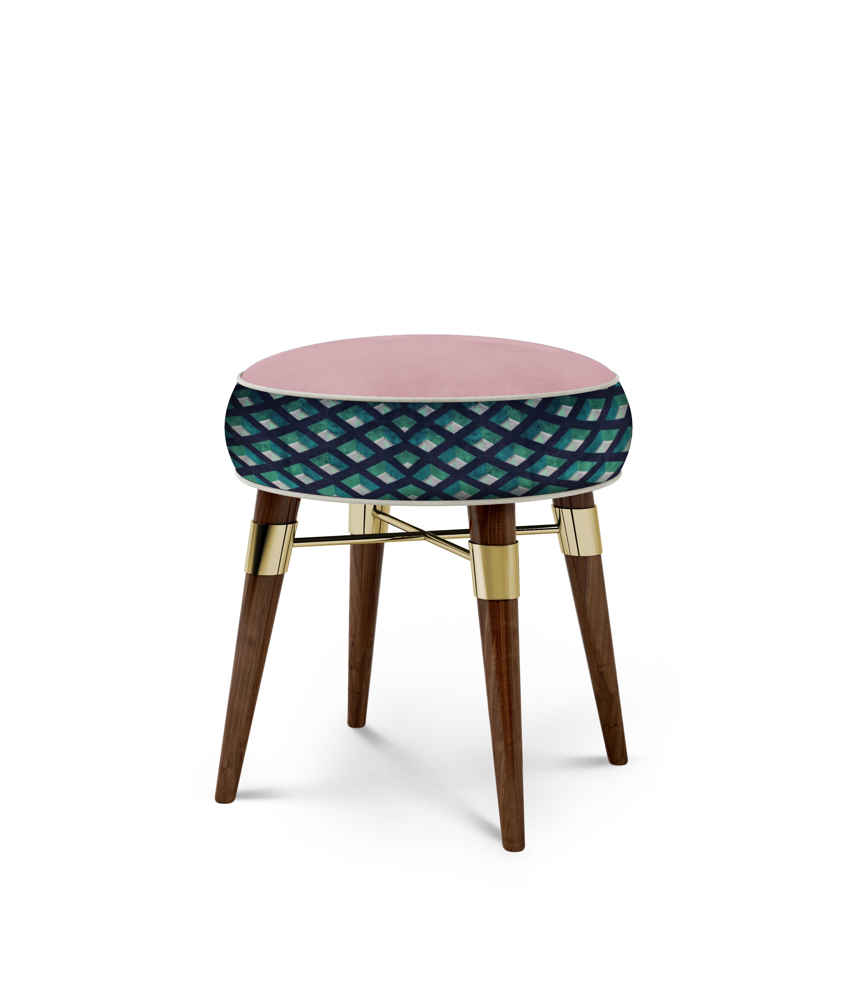 Mid-Century Modern Louis Stool Wood Legs Made in Portugal by Ottiu For Sale 2