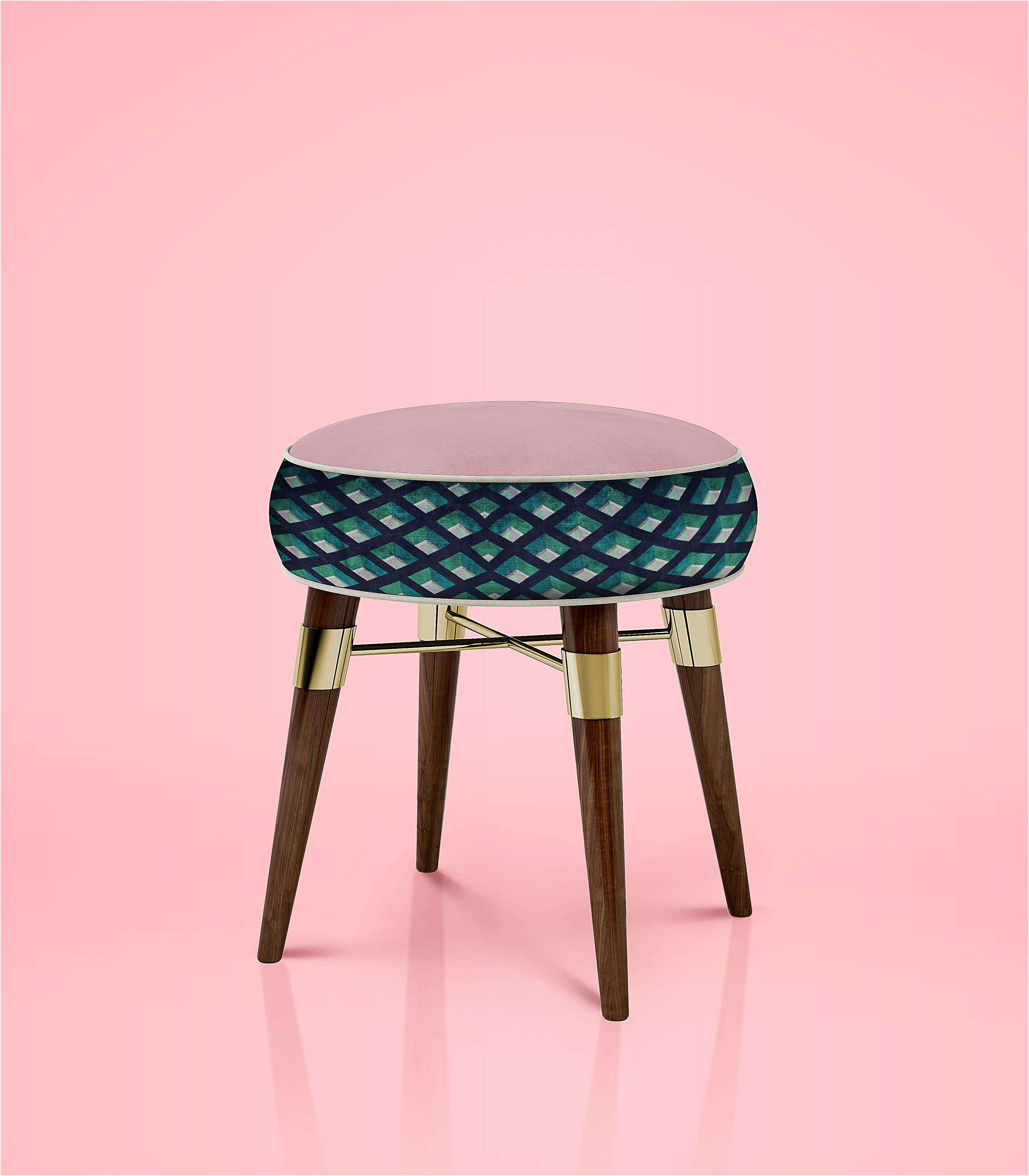 Mid-Century Modern Louis Stool Wood Legs Made in Portugal by Ottiu For Sale 3