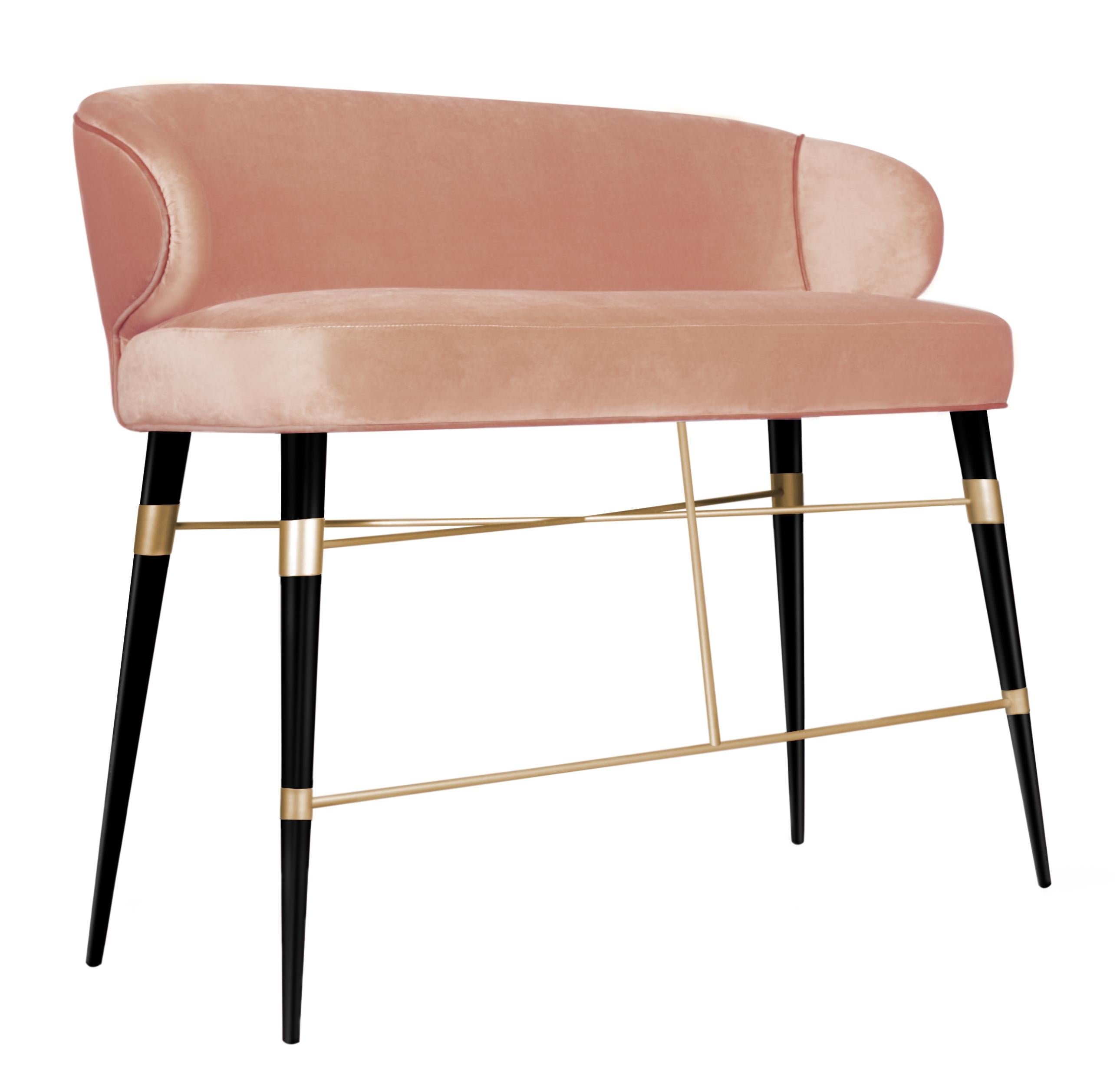 Mid-Century Modern Louis Twin Bar Chair Wood Brass In New Condition For Sale In RIO TINTO, PT