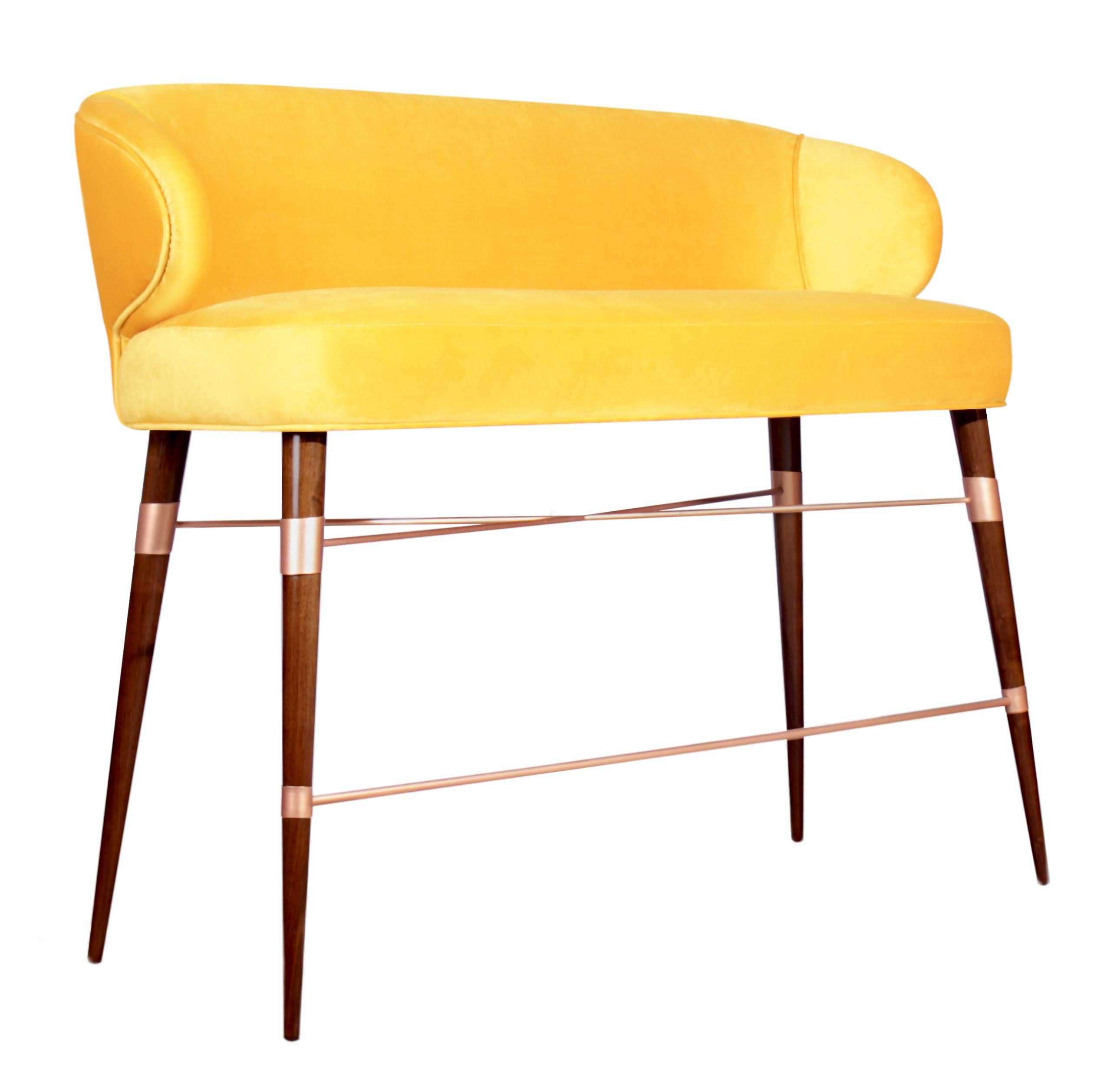 Contemporary Mid-Century Modern Louis Twin Bar Chair Wood Brass For Sale