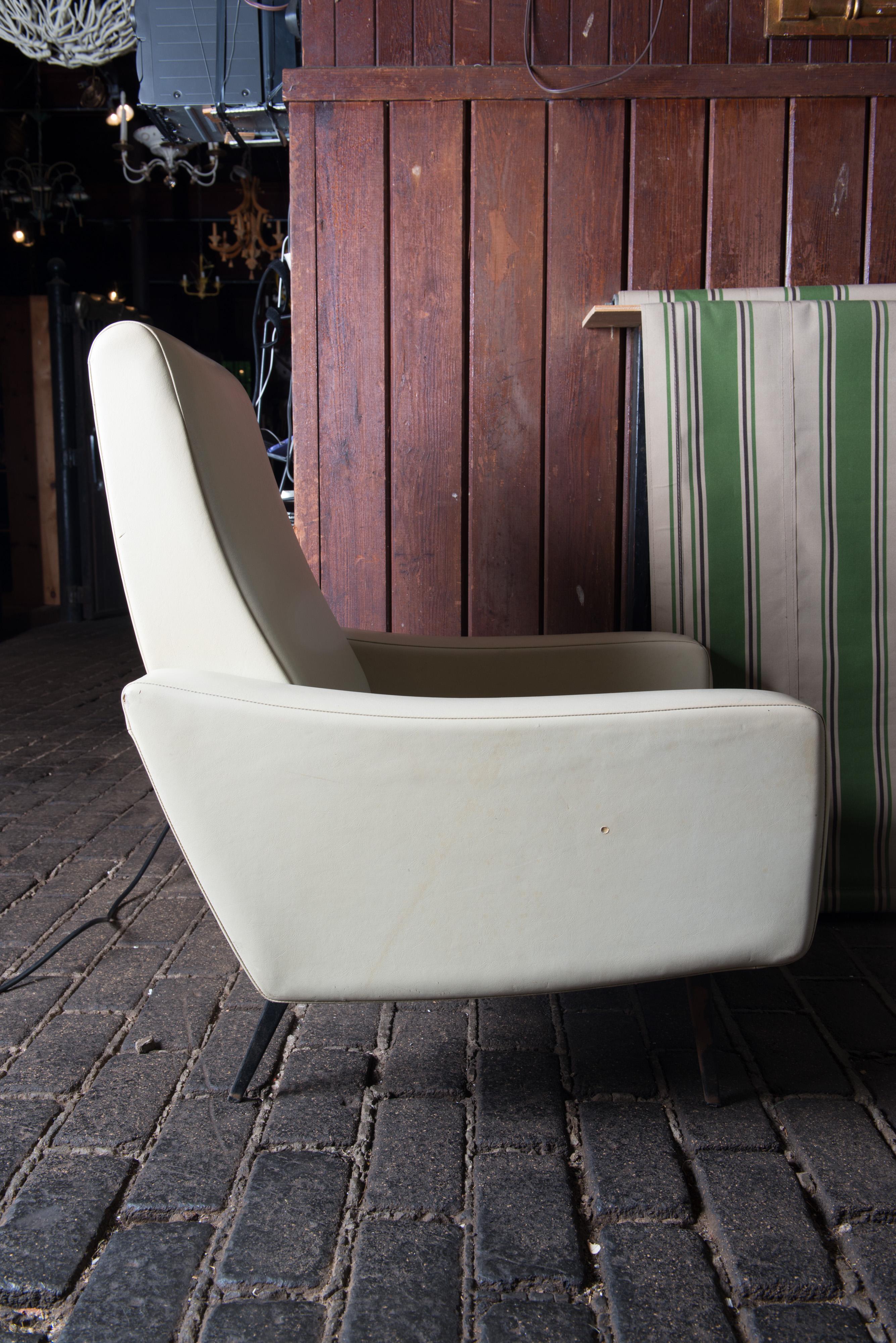 Mid-20th Century Mid-Century Modern Lounge Armchair, White Vinyl