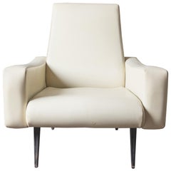 Mid-Century Modern Lounge Armchair, White Vinyl