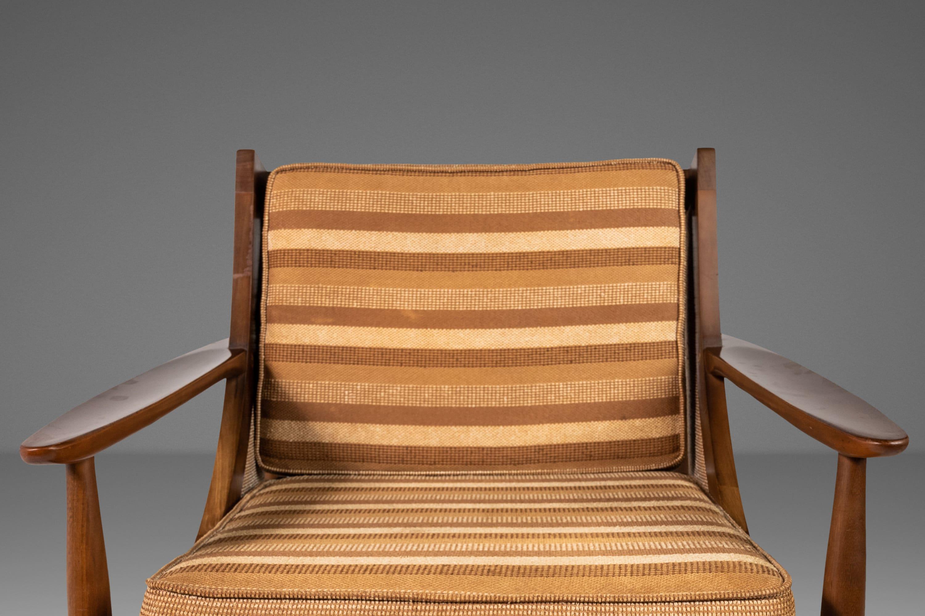 Mid-20th Century Mid Century Modern Lounge Chair After Selig in Walnut & Original Fabric, USA