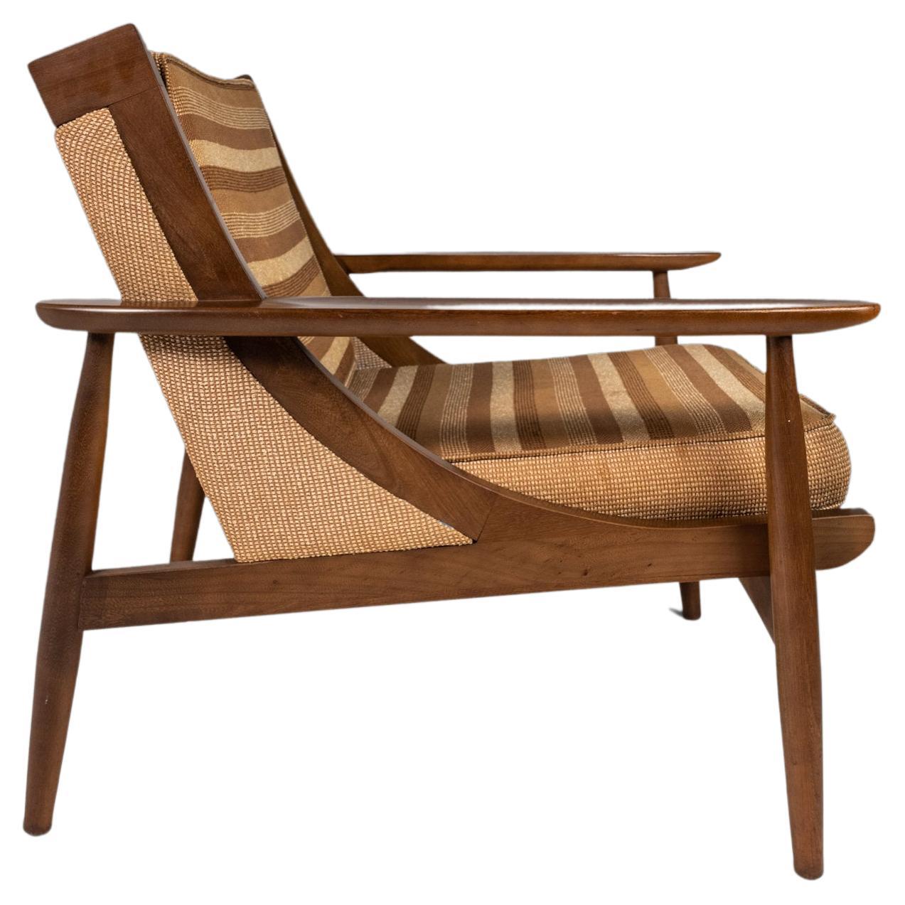 Mid Century Modern Lounge Chair After Selig in Walnut & Original Fabric, USA