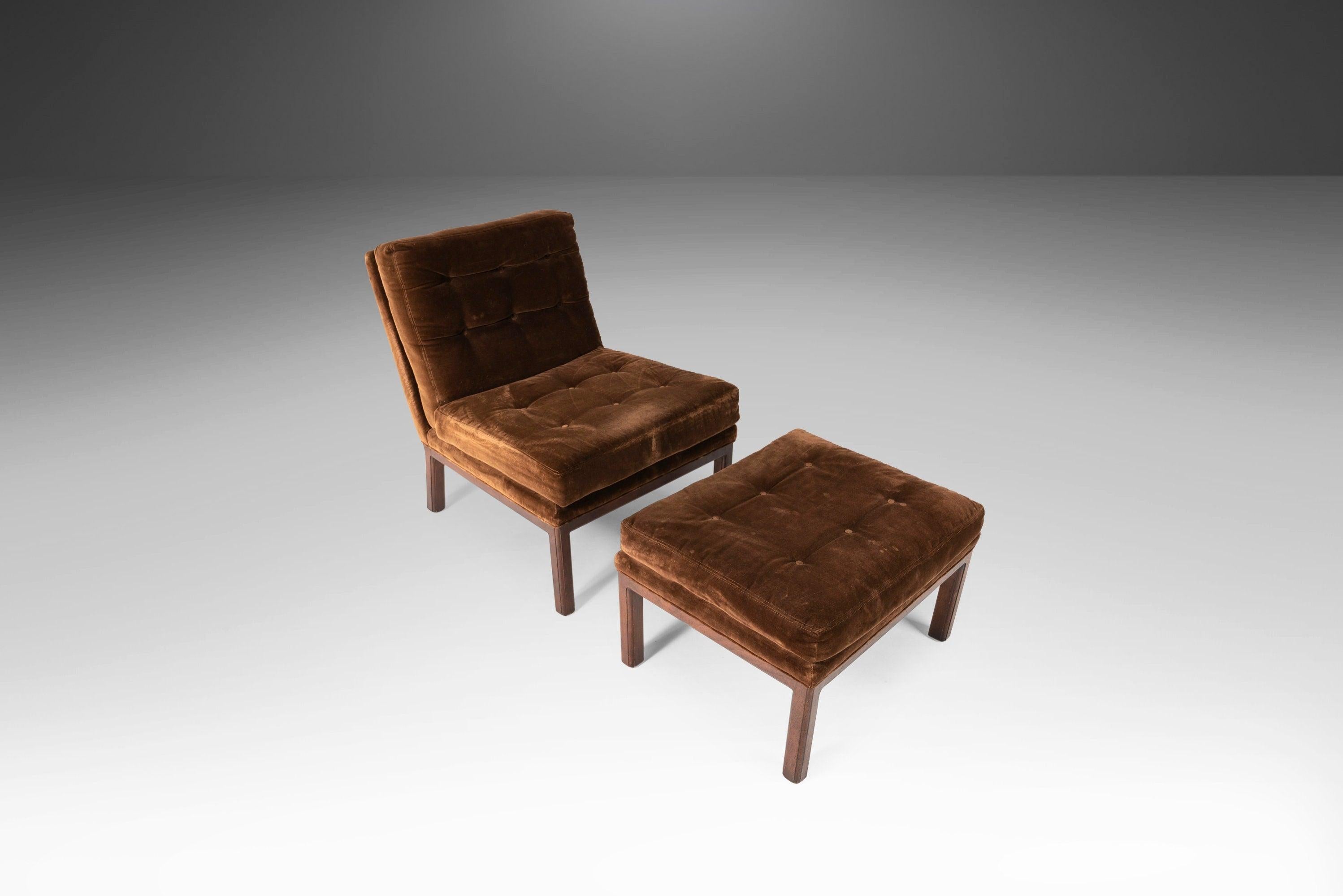 Equal parts style and comfort this exquisite chair and ottoman set, attributed to the iconic Harvey Probber (though uncannily similar to Florence Knoll's armless chair), is ideal for those searching for a seating experience that is comfortable as it