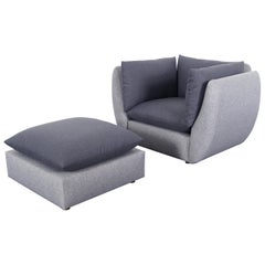 Mid-Century Modern Lounge Chair and Ottoman in the Manner of Milo Baughman