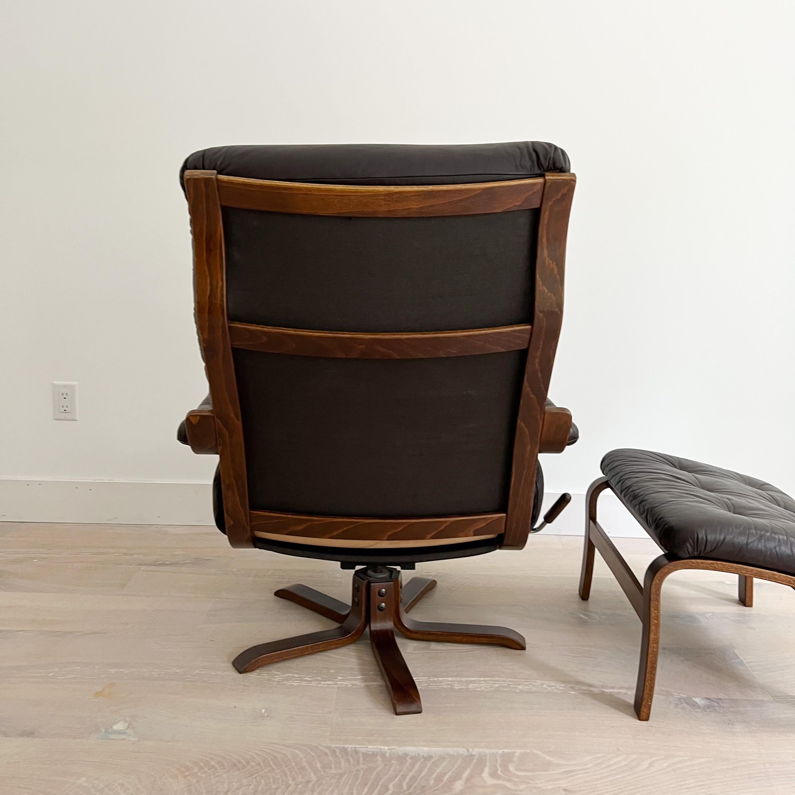 Mid-Century Modern Lounge Chair and Ottoman w/ Brown Leather 6