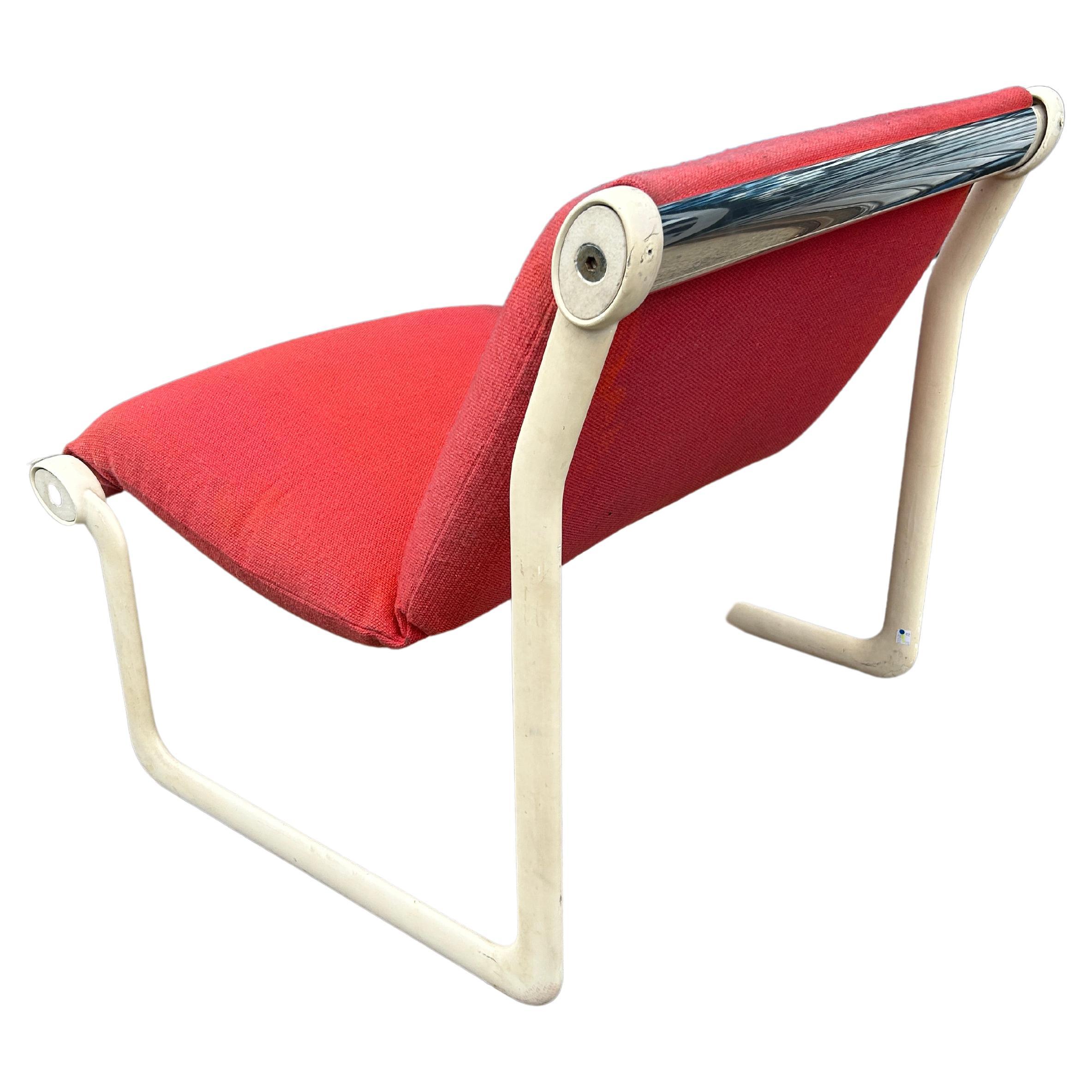 Mid Century Modern 1 Seat Chair by Bruce Hannah and Andrew Morrison for Knoll. Made in American circa 1960s. Designed by Bruce Hannah and Andrew Morrison for Knoll International in original red upholstery slung on white enamel Aluminum frames.