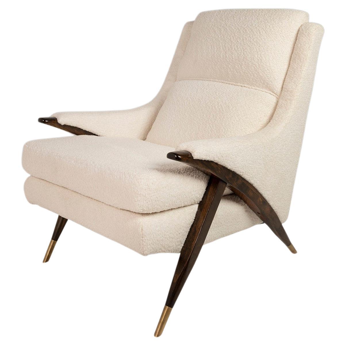 Lounge Chair by Karpen of California Newly Upholstered in Boucle, USA, c. 1960s For Sale