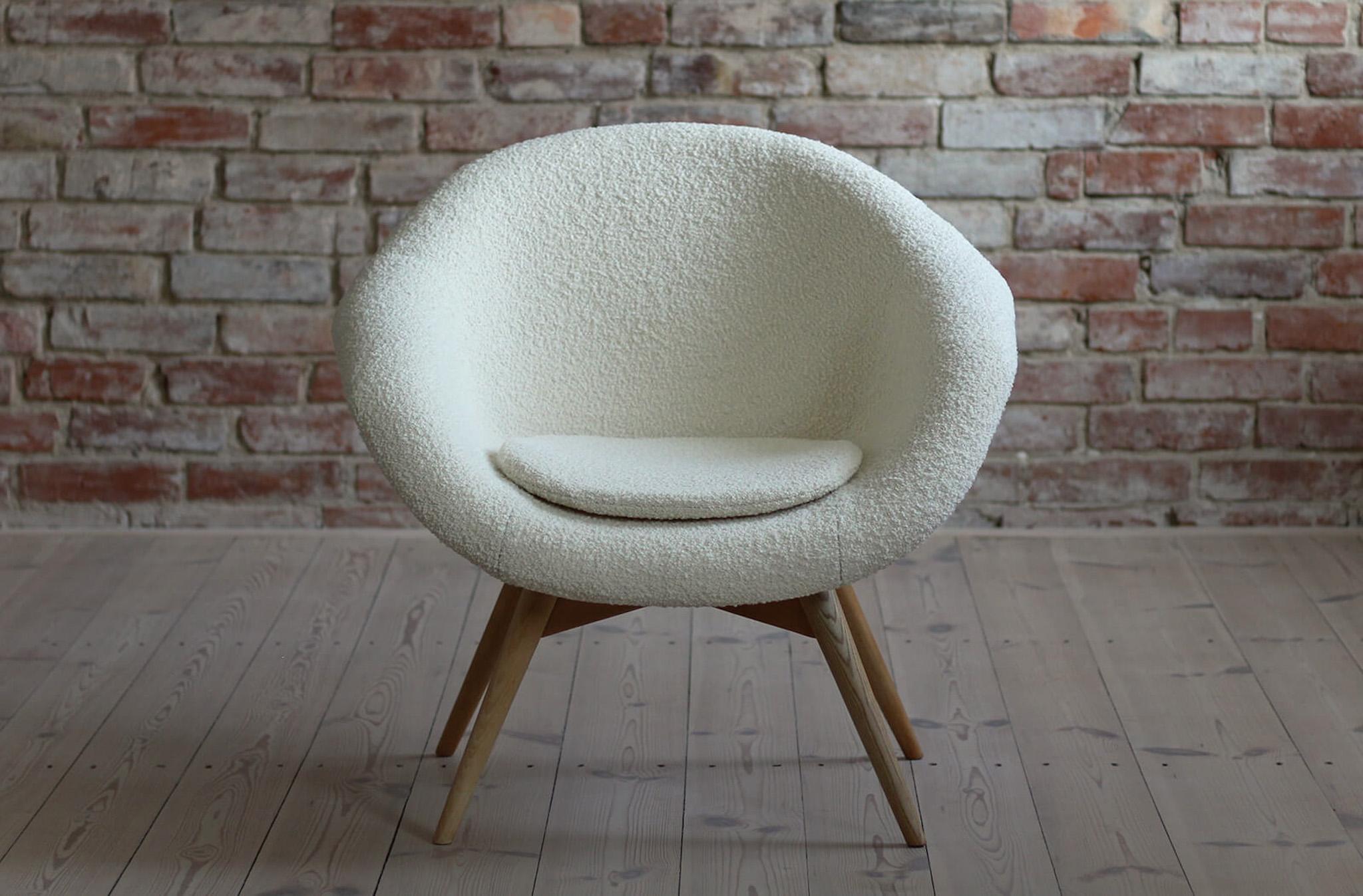 Mid-Century Modern Mid Century Modern Lounge Chair by M. Navrátil, 1950s, French Boucle Fabric For Sale